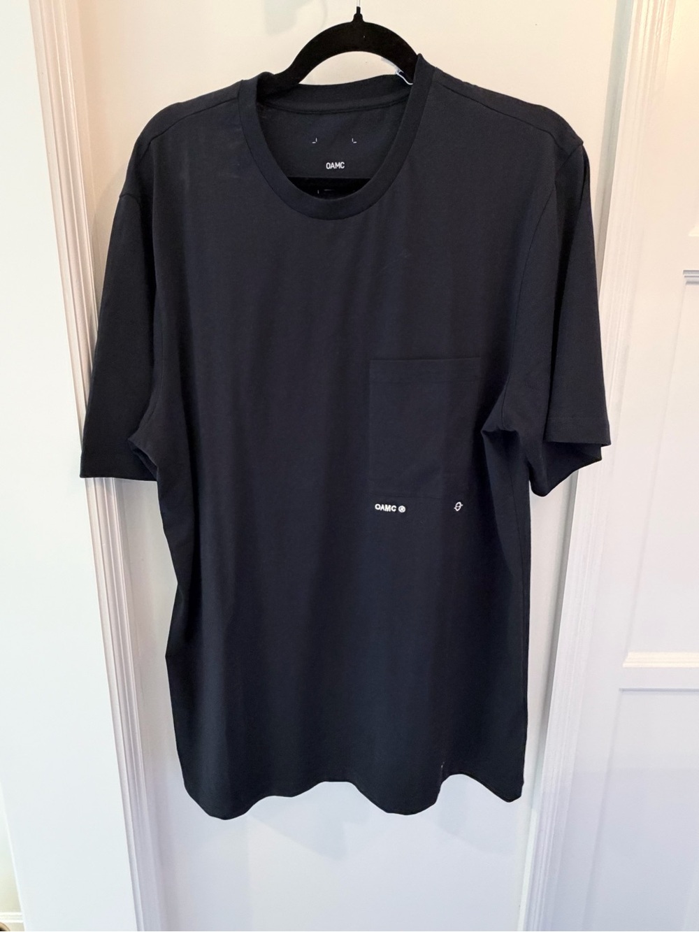 Oamc Black Short-Sleeve Pocket Tee with Subtle Logo